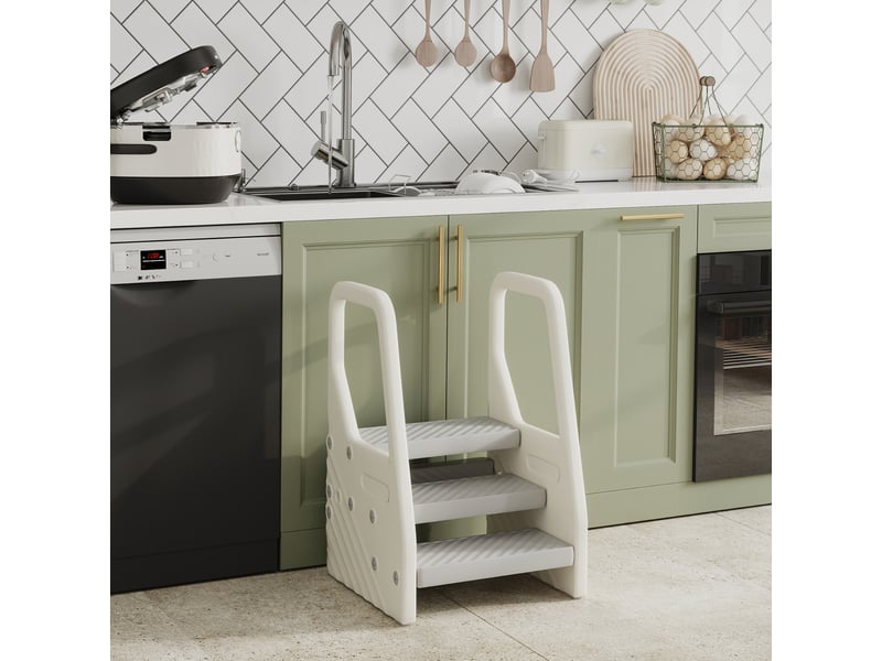  Tabouret réglable à 2 ou 3 marches pour enfants, échelle d'apprentissage pour les 2 à 5 ans, gris  - Conforama C