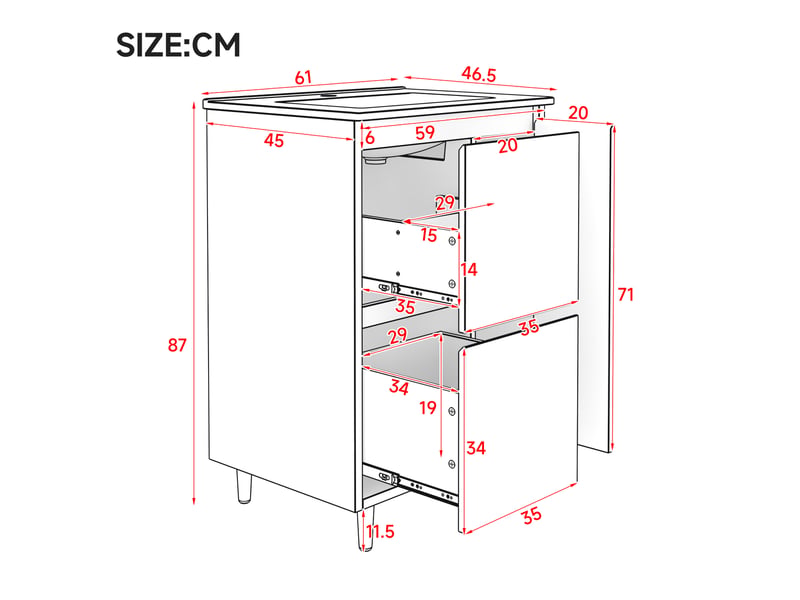 Meuble vasque blanc avec lavabo intégré, tiroirs et charnières amorties 61 cm - Conforama C