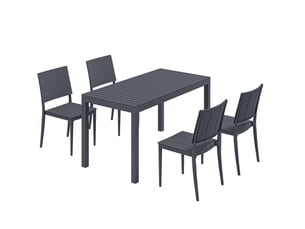 Salon de jardin 5 pièces 141,5 x 70,5 cm gris foncé en métal, table et 4 chaises empilables extérieur