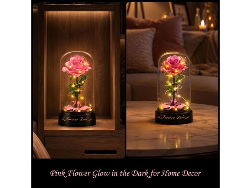  Kit de construction bouquet de rose gothique 126 pieces avec leds bicolore rose noir dome transparent 151498_AADGV80701_6_DROPFR - Conforama E