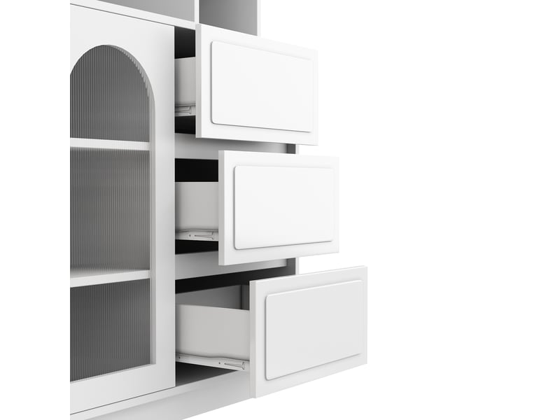  Buffet haut 6 portes, 3 tiroirs et led pour cuisine en mdf 106×30×175 cm blanc  - Conforama D