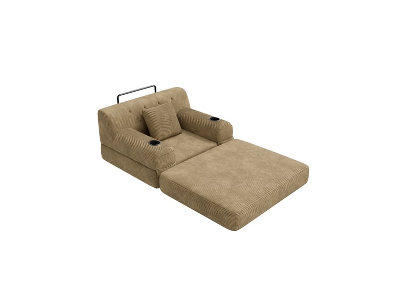  Fauteuil convertible tcqpz 1 place 107 x 80 x 81 cm velours côtelé kaki avec 4 poches et 2 porte-gobelets  - Conforama A