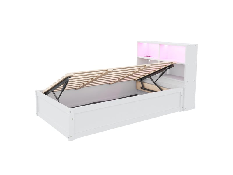  Gigogne 90x200, multifonctionnel, rangement intégré, structure bois massif, led multicolore  - Conforama A
