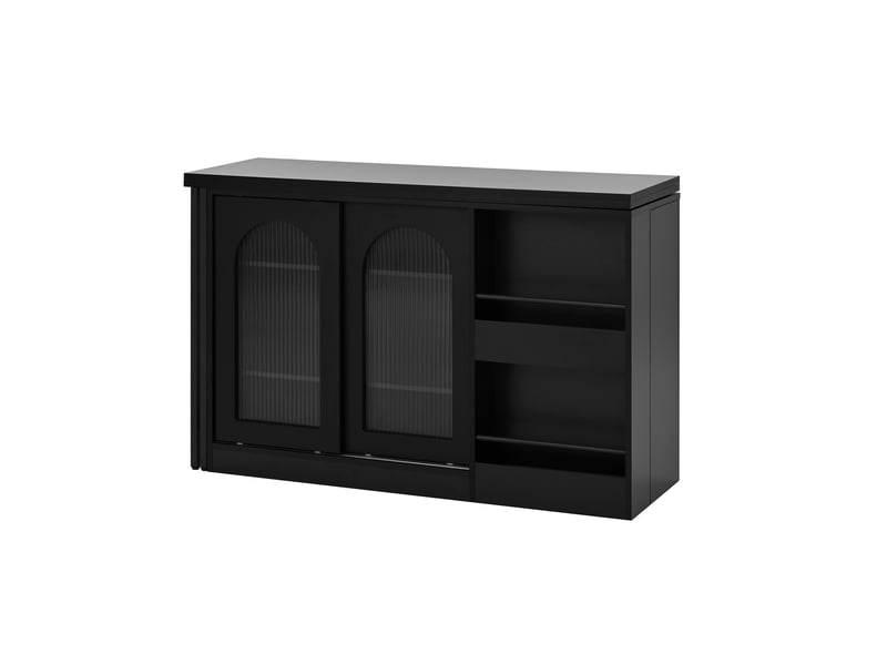 Table bar extensible 360° avec rangement, meuble réversible avec portes vitrées, bar cuisine, noir Fay Lum - Conforama W