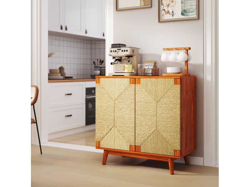  Buffet 2 portes buffet de rangement 79x39.5x78 cm marron style boho  - Conforama W