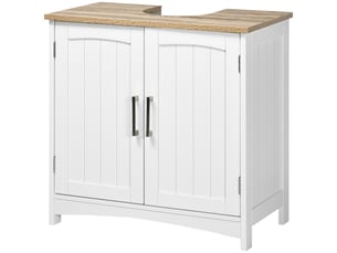 Meuble sous lavabo salle de bains blanc et bois, 2 portes, 60 x 33 x 60 cm