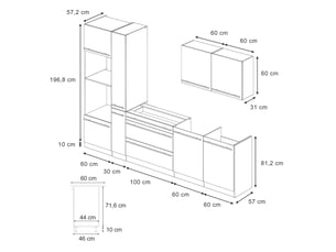 Vicco cuisine, anthracite campagnechêne doré, 310cm plan de travail chêne doré