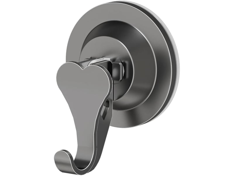  Sakae crochet ventouse cœur pour douche, gris gun métal, se monte sur verre et carrelage  - Conforama A