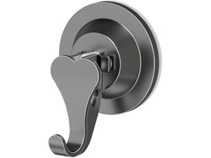 Sakae crochet ventouse cœur pour douche, gris gun métal, se monte sur verre et carrelage