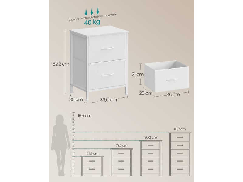  Commode de rangement moderne 30 x 39,6 x 52,2 cm fonctionnelle pour chambre entrée salon en mdf blanc 12_0012247  - Conforama B