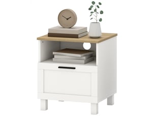 Table de chevet minimaliste moderne avec tiroir et étagère ouverte, en bois, 45 x 38 x 50 cm, blanc et coloris bois