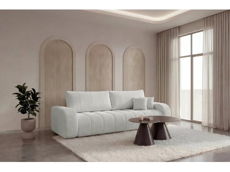  Celeste - canapé droit convertible tissu bouclette 3 places blanc  - Conforama B