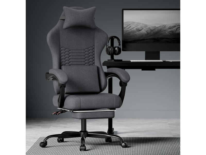  Chaise de bureau jeu vidéo ergonomique dossier inclinable 90° à 135° - lpospi - repose-pieds, tissu noir  - Conforama C