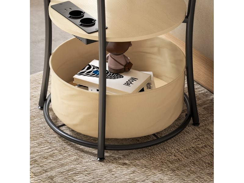  Bout de canapé 50x50x55,1 cm 3 niveaux avec station de charge panneau de particules et métal bois naturel  - Conforama D