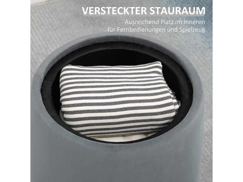  Tabouret rond ottoman 2 en 1 aspect velours gris avec espace de rangement, couvercle amovible ø44 cm x 47,5 cm, utilisation polyvalente comme table 838-270V00GY - Conforama E
