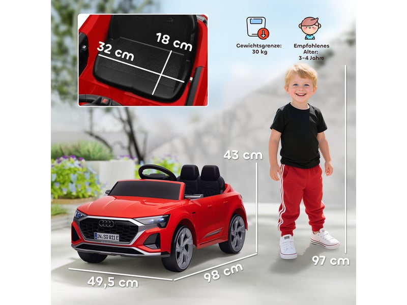 Voiture électrique pour enfants, audi q8 12v, 3-5 kmh, télécommande, phares, musique, rouge  - Conforama E