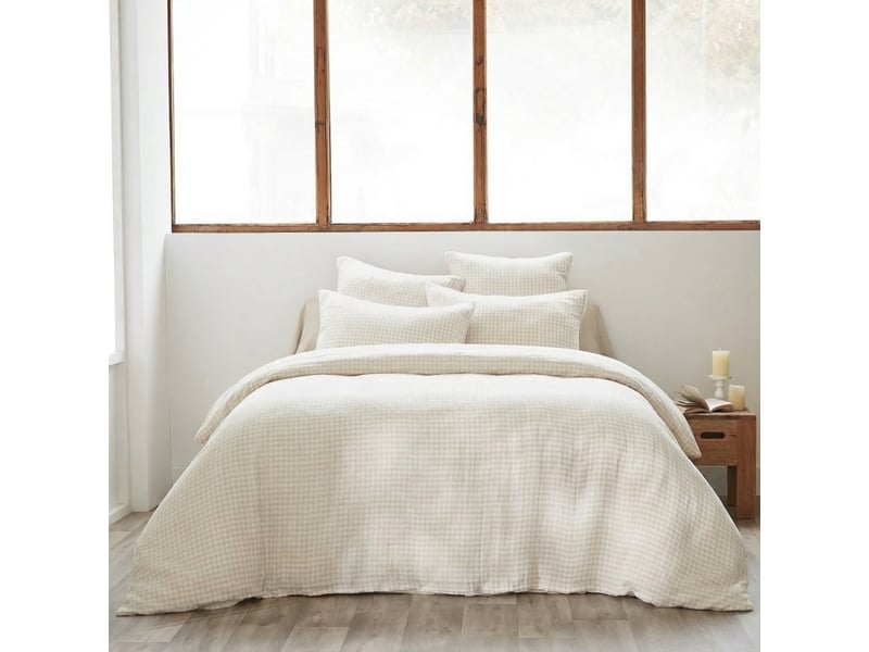  Housse de couette reversible 140x200 cm gaze de coton vickie naturel PD25036 - Conforama C