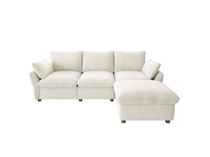 Canapé d'angle, canapé 3 places, en chenille, beige, repose-pieds, avec pouf, 222,5 x 154,5 x 76,5 cm, design moderne