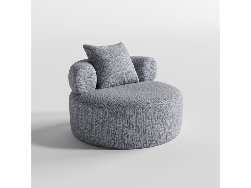  Fauteuil lounge rond 100 cm en chenille, pouf adulte avec coussin, mousse haute densité, siège relax enveloppant pour salon, chambre et bureau - gris  - Conforama A