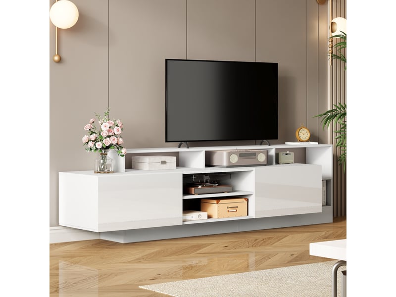  Meuble tv 190x40x48,5 cm, espace de rangement ouvert avec éclairage led pour téléviseurs jusqu'à 70 pouces  - Conforama A