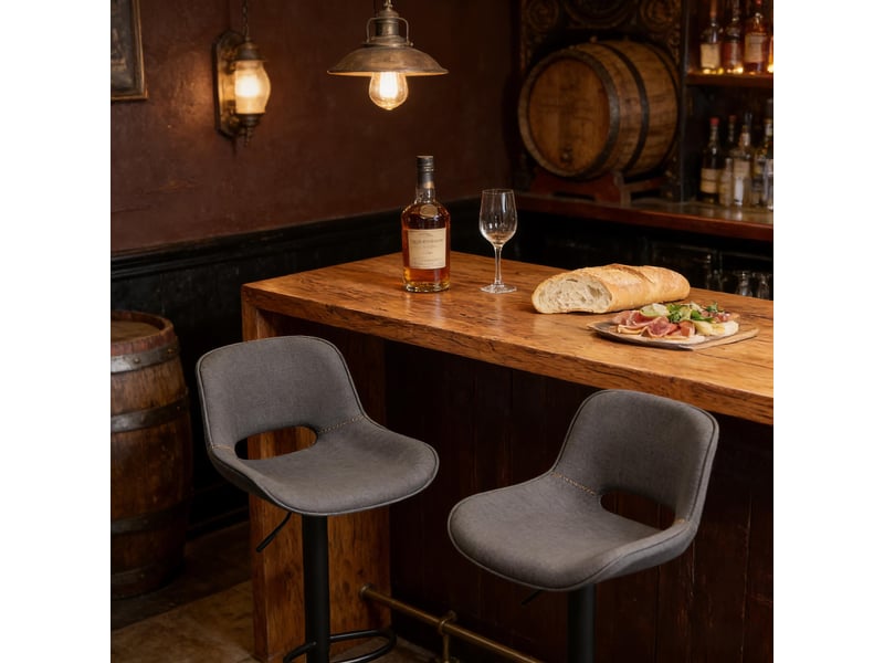 Tabourets de bar lot de 2 pivotants réglables - lpospi - dossier ergonomique, assise en lin, base métal - gris  - Conforama C
