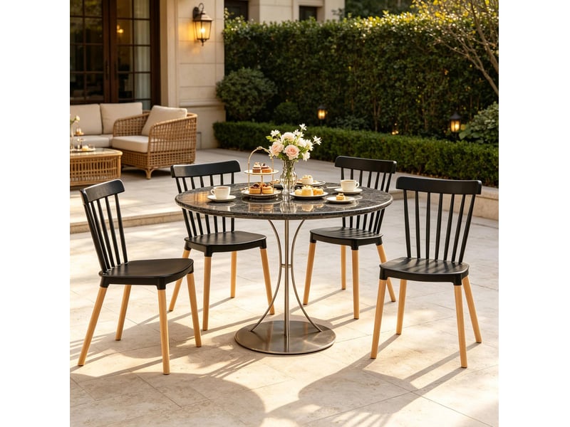  Chaise de salle à manger lot de 4 avec dossier ajouré et patins antidérapants en polypropylène noir et bois naturel  - Conforama B