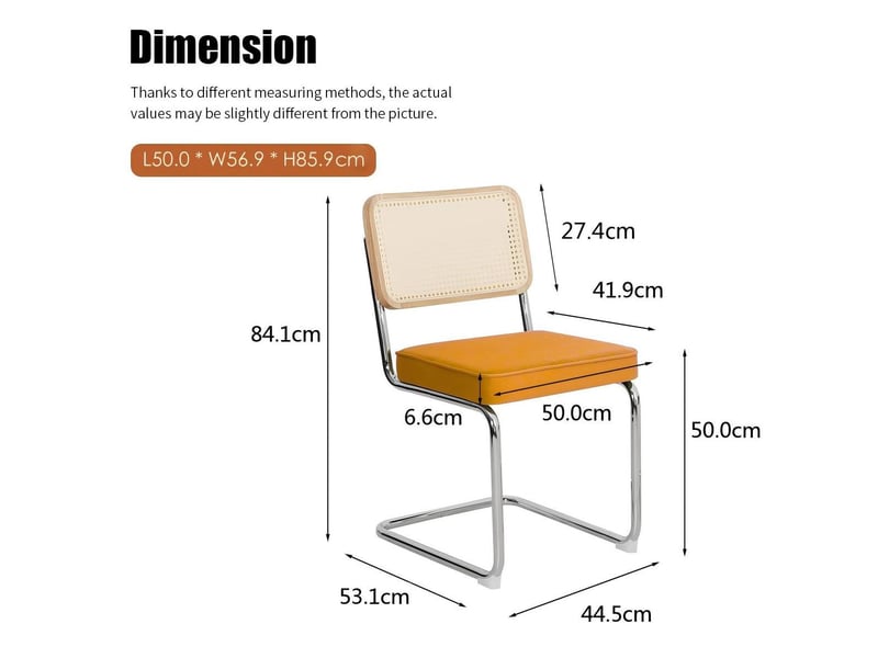  Chaises de salle à manger lot de 4 53.1×44.5×84.1cm, dossier en rotin tissé, cadre chromé, finition orange, style moderne  - Conforama C