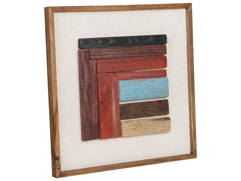  Tableau en bois recyclé fait main relief rouge et blanc 62x4x62 cm h  - Conforama A