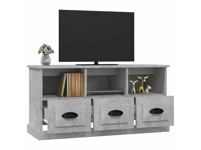  Meuble tv - banc tv - meuble de rangement gris béton 100x35x50 cm bois d'ingénierie  - Conforama E