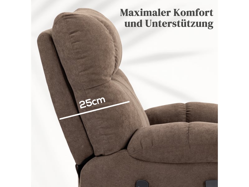  Fauteuil releveur électrique marron, fauteuil relax inclinable à 135 degrés avec massage et chaleur lombaire pour salon  - Conforama D