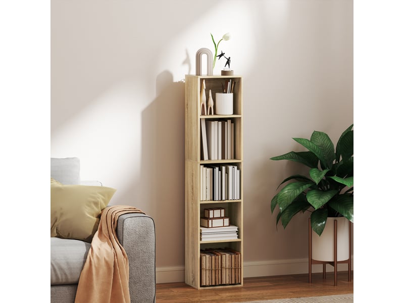  Bibliothèque étagère de rangement 5 niveaux avec étagères réglables pour salon, chambre, bureau, 30x24x133,5cm, naturel  - Conforama C