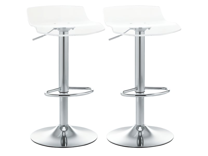  Lot de 2 tabourets de bar design contemporain assise acrylique et piètement métal - pivotant 360° - hauteur réglable avec repose-pieds - transparent  - Conforama A