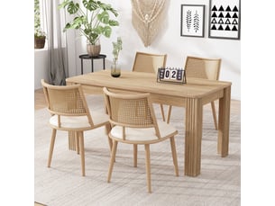 Lot de 6 chaises de salle à manger en pu beige, dossier rotin, style naturel intérieur