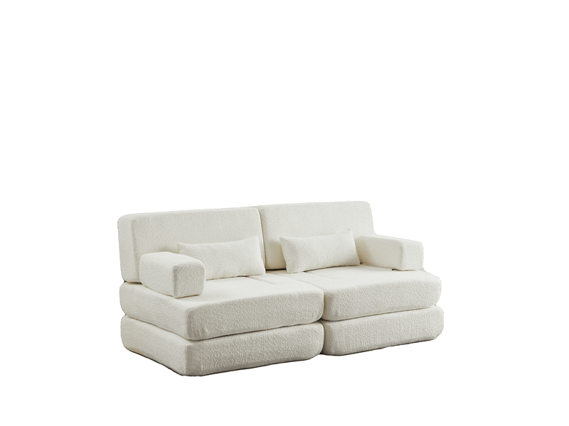  Canapé convertible 2 places 2 en 1-chauffeuse modulable pliable-chenille-lit d'appoint-cadre métal-compressé-beige  - Conforama A