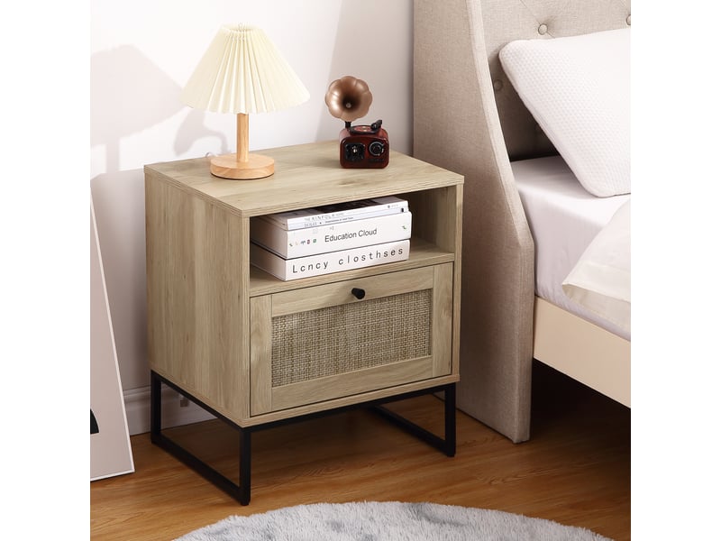  Table basse bohème en rotin – design moderne avec tiroir de rangement – pieds en métal robustes – pour salon ou chambre PHO_0ZS5IGXP - Conforama E