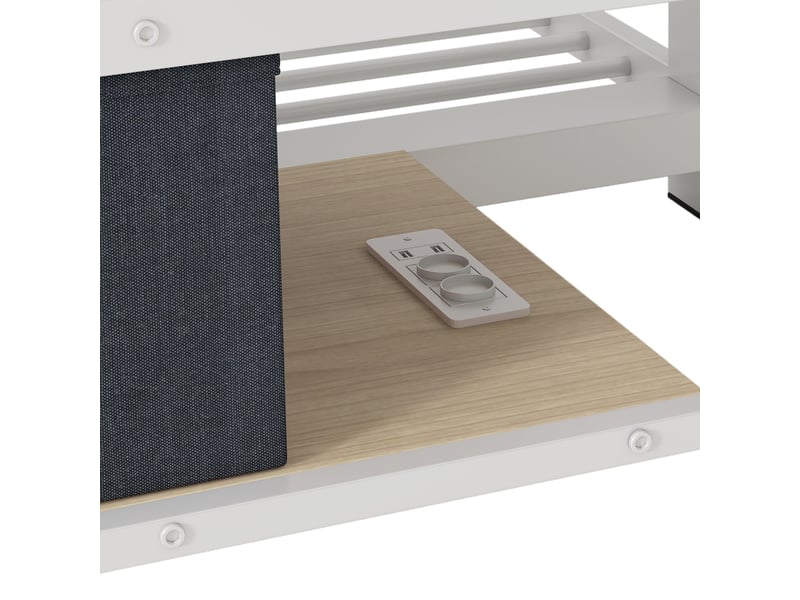  Lit superposé adulte 140x200 cm blanc et noyer, escalier, rangement et led Fay Lum - Conforama E