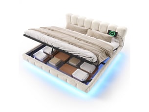 Lit coffre 160x200 cm <strong></strong> <strong>CozyNest</strong> coloris beige