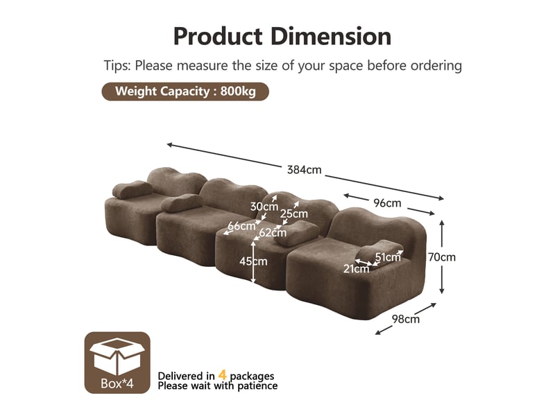  Canapé modulaire 4 places avec assise profonde et accoudoirs ergonomiques en velours marron  - Conforama E