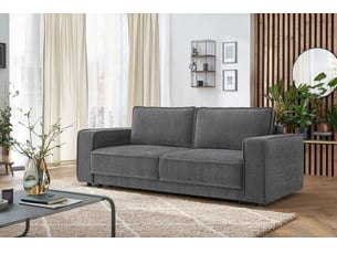 Canapé droit convertible BOBOCHIC EMILE 3 places Tissu gris avec coffre de rangement