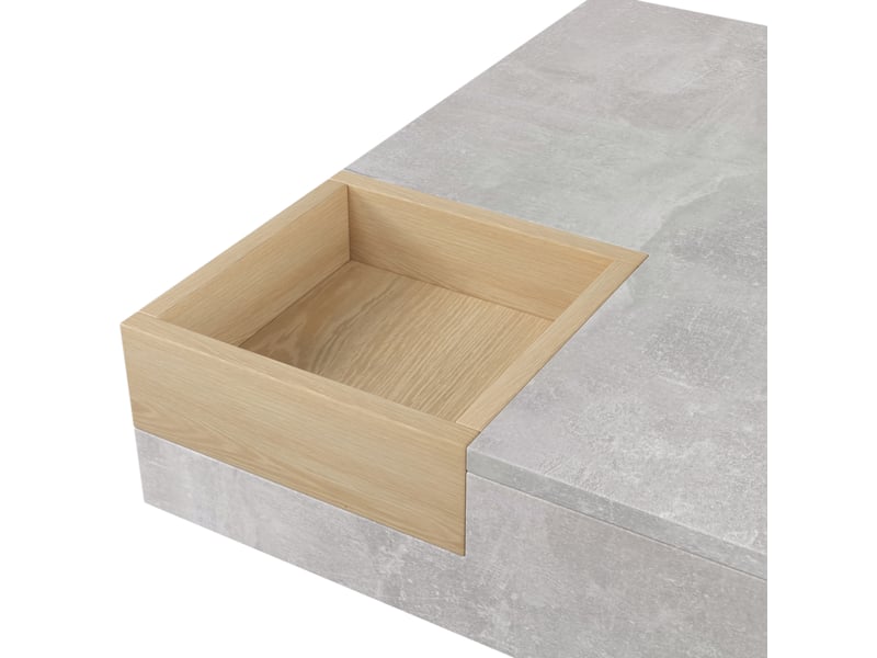  Table basse avec boîte de rangement amovible pour salon en panneaux de particules 72×72×30 cm gris béton et bois  - Conforama D