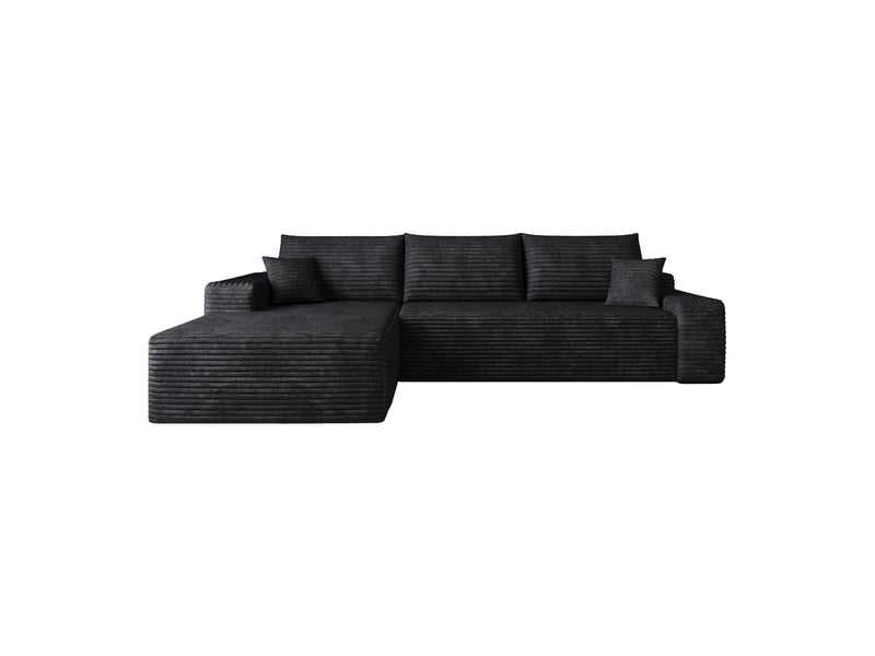 Canapé d'angle modulable noir avec méridienne, 270cm, assise profonde, sans montage, mousse compressée - Conforama A