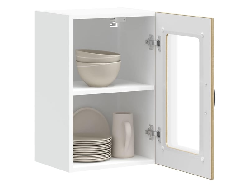  Meuble de rangement, armoire murale de cuisine et porte en verre lucca chêne sonoma  - Conforama E
