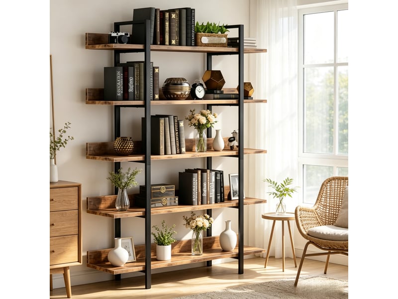  Bibliothèque étagère à 5 niveaux en métal et bois 105 x 33 x 180 cm  - Conforama B