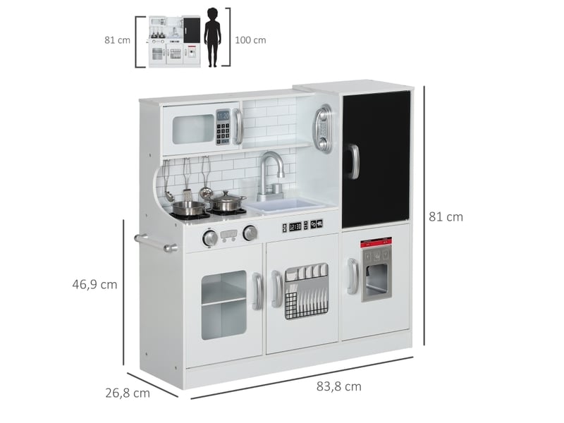  Cuisine enfant en bois 83,8x26,8x81 cm – blanche – micro-ondes, téléphone, tableau et 5 accessoires  - Conforama C