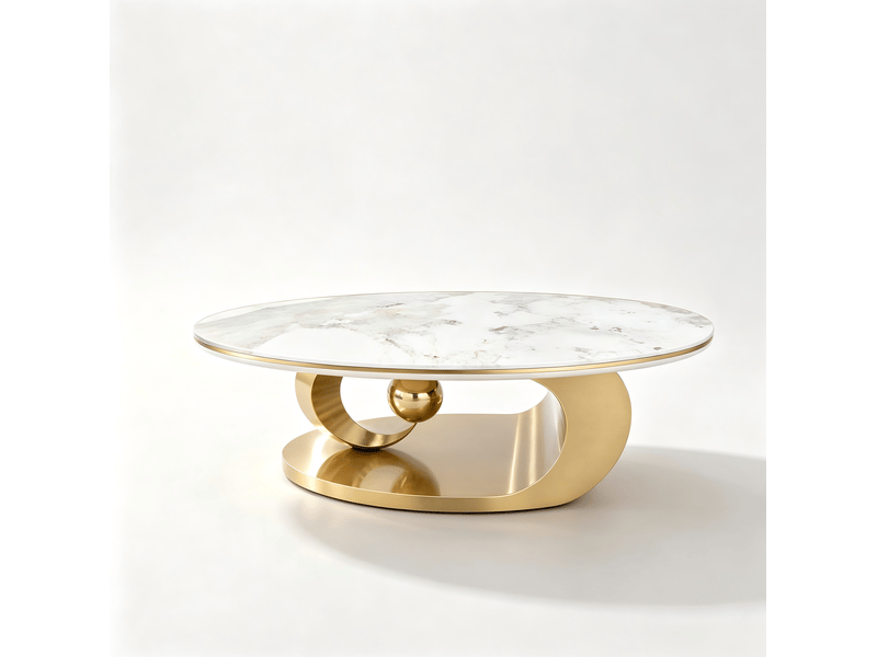  Table basse ovale 120 cm effet marbre blanc, piètement doré evryae  - Conforama A