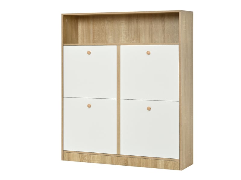  Meuble à chaussures 4 abattants et niches blanc et naturel 90x24x104.5 cm N657P374724N - Conforama B