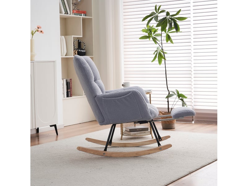  Fauteuil à bascule modenvie en tissu teddy gris avec repose-pieds rétractable 80 x 98 x 98,5 cm  - Conforama E