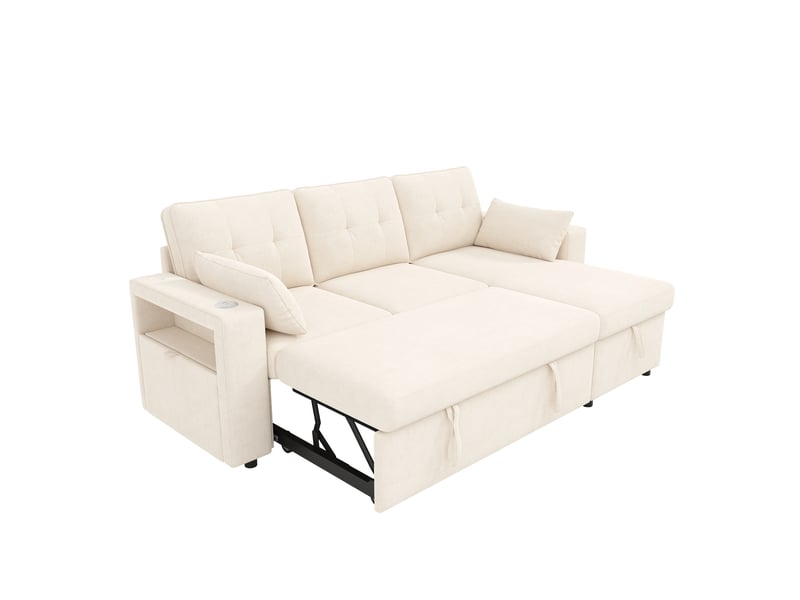  Canapé d’angle l convertible beige avec méridienne réversible, usb et led  - Conforama E