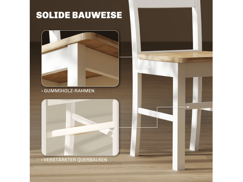  Chaises de salle à manger lot de 2 avec dossier courbé  - sans accoudoirs, bois d’hévéa - chêne et blanc  - Conforama E