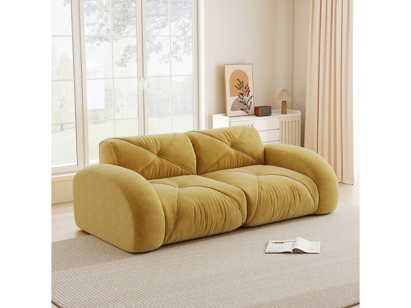  Canapé modulable 2 places mousse haute densité 32d tissu chenille jaune  - Conforama B